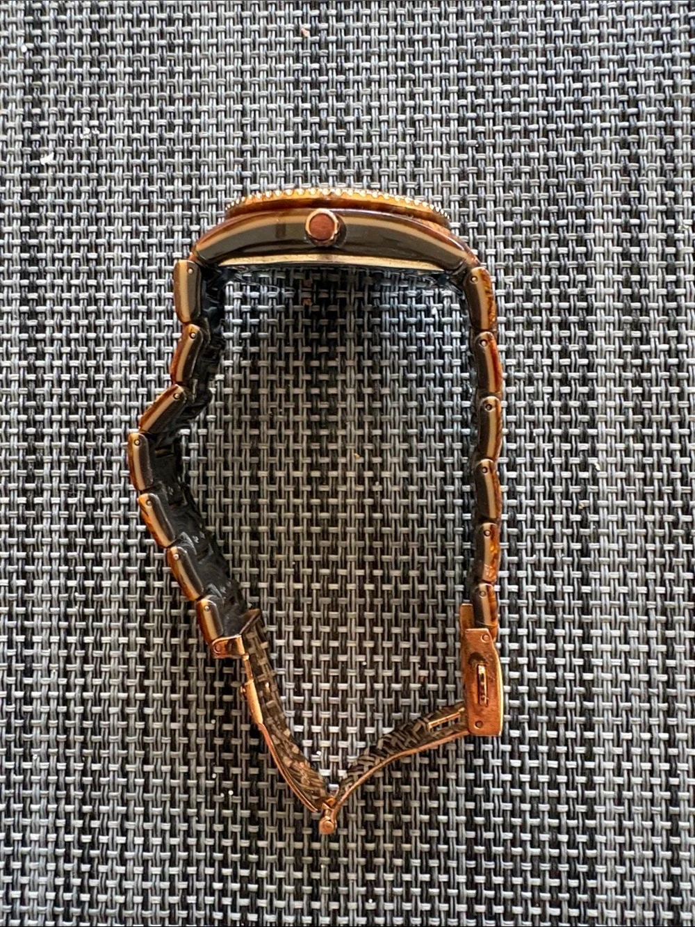 Women’s Fossil Black Dial Watch with Tortoiseshell Bracelet and Gold Accents